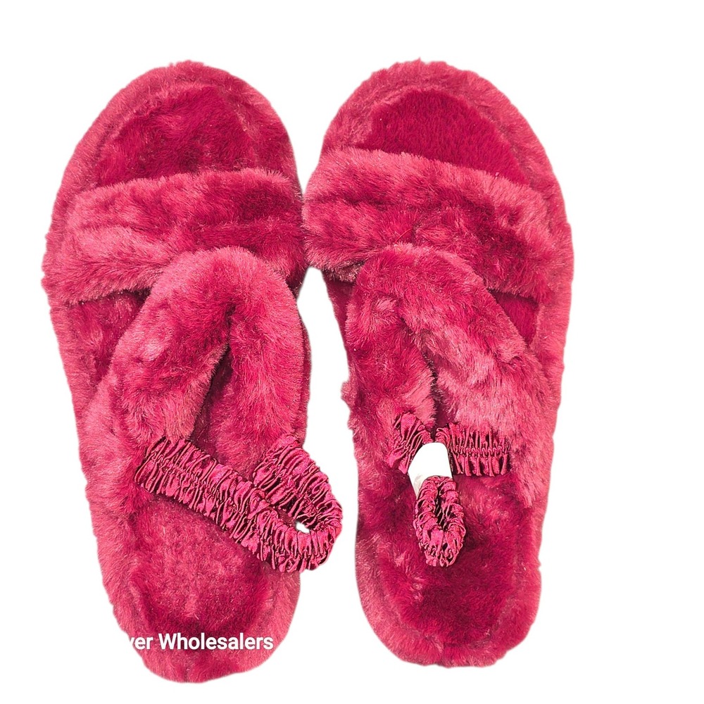 Array Womens Burgundy Faux Fur Cross Strap Slingback Slippers Size 11 M